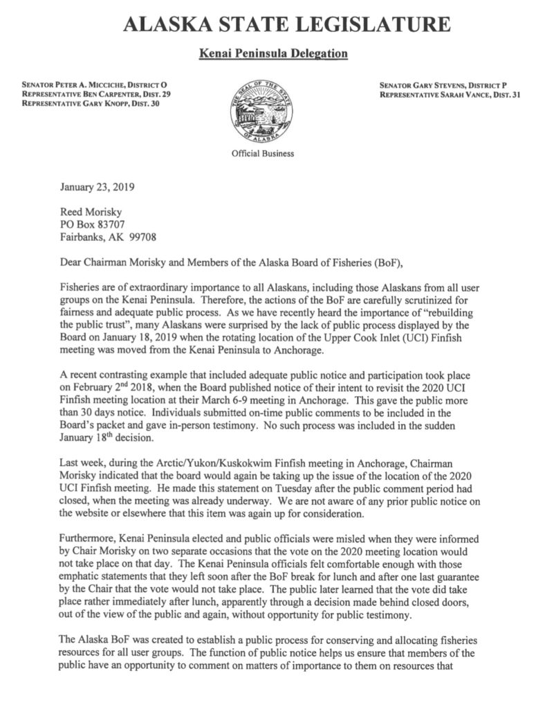 kenai peninsula delegation request bof to rescind decision to move rescind